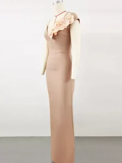 Avec robe de cocktail robe de bal moderne longueur au sol col en V fleurs polyester