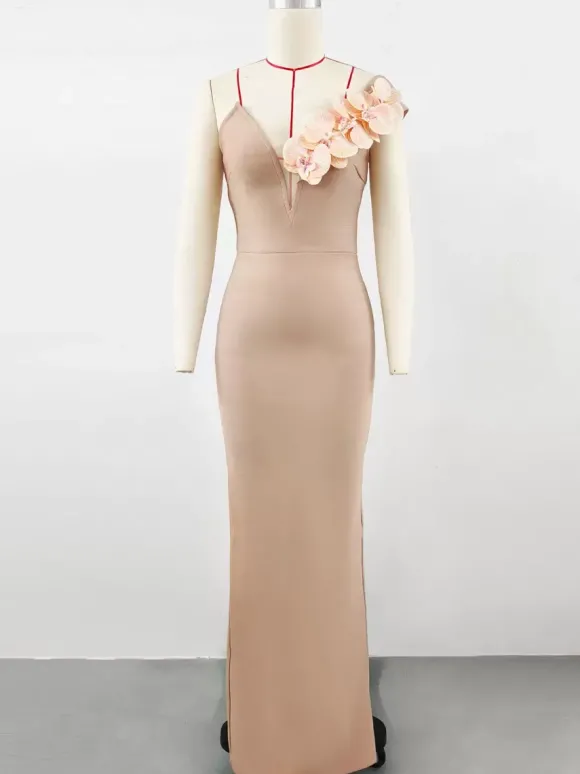 Avec robe de cocktail robe de bal moderne longueur au sol col en V fleurs polyester