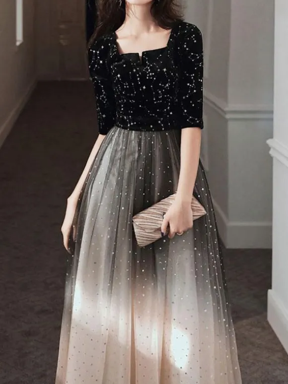 Avec robe de cocktail élégante ligne A longueur au sol col en V
