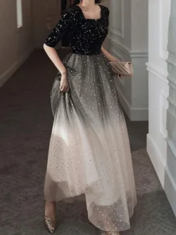 Avec robe de cocktail élégante ligne A longueur au sol col en V