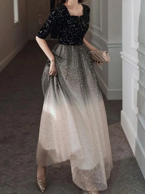 Avec robe de cocktail élégante ligne A longueur au sol col en V