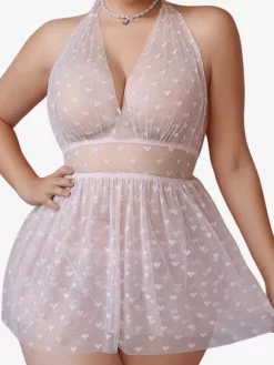 Babydoll Lingerie Sexy Rose Dos Nu En Maille Chérie 2 Pièces En Polyester Babydoll