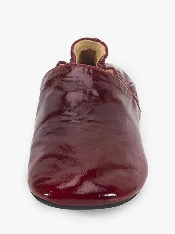Ballerines bordeaux en cuir véritable bout carré chaussures plates à enfiler