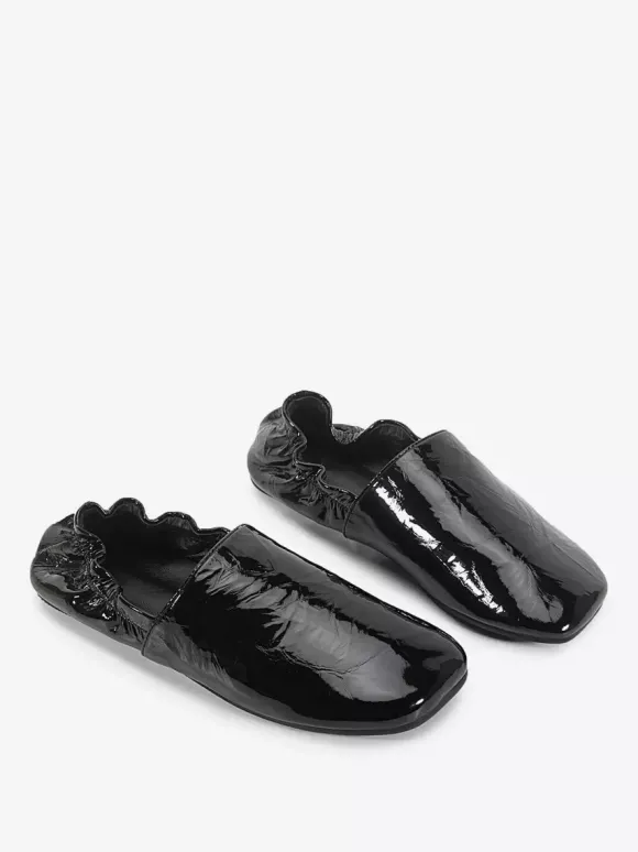 Ballerines bordeaux en cuir véritable bout carré chaussures plates à enfiler