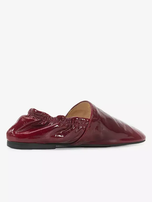 Ballerines bordeaux en cuir véritable bout carré chaussures plates à enfiler