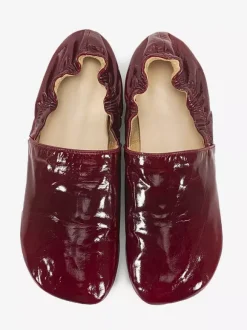 Ballerines bordeaux en cuir véritable bout carré chaussures plates à enfiler