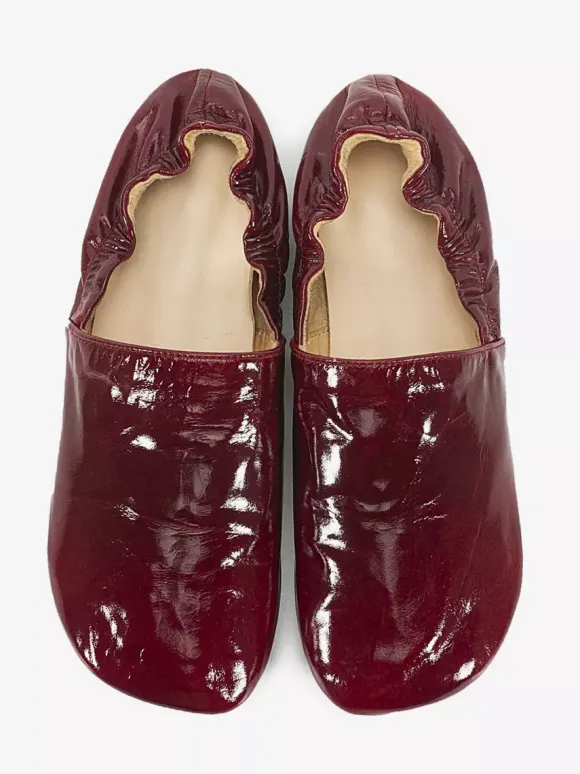 Ballerines bordeaux en cuir véritable bout carré chaussures plates à enfiler