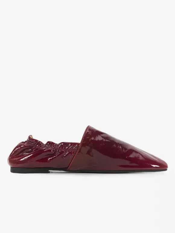 Ballerines bordeaux en cuir véritable bout carré chaussures plates à enfiler