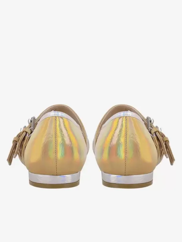 Ballerines en cuir PU à bout carré multicolore avec boucle pour femmes