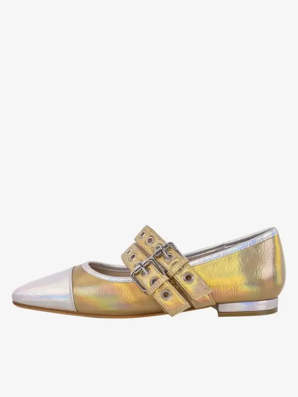 Ballerines en cuir PU à bout carré multicolore avec boucle pour femmes