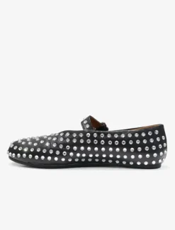 Ballerines Femme Noires Strass Clou Bout Rond Mary Jane Chaussures Plates À Boucle