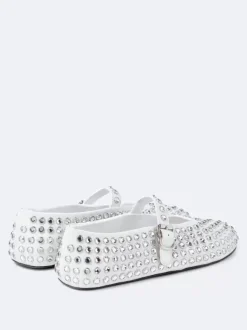Ballerines Femme Noires Strass Clou Bout Rond Mary Jane Chaussures Plates À Boucle