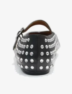 Ballerines Femme Noires Strass Clou Bout Rond Mary Jane Chaussures Plates À Boucle
