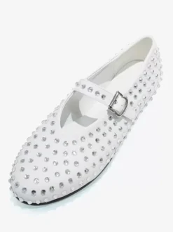 Ballerines Femme Noires Strass Clou Bout Rond Mary Jane Chaussures Plates À Boucle
