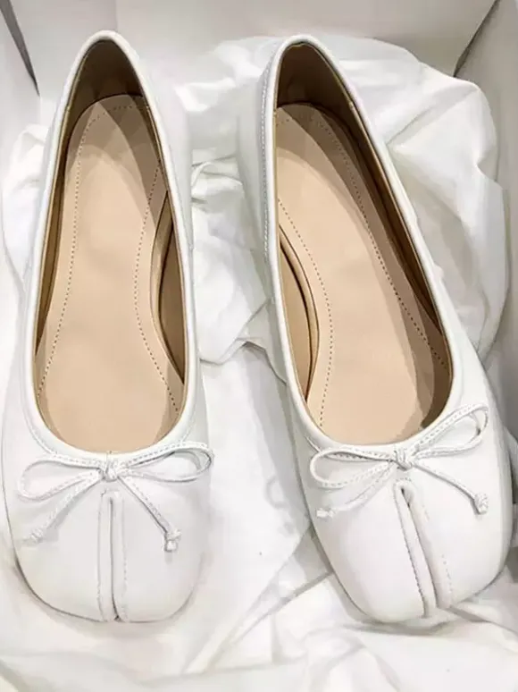Ballerines noires pour femmes ballerines plates à n艙ud décoratif sur les orteils