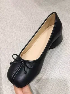 Ballerines noires pour femmes ballerines plates à n艙ud décoratif sur les orteils