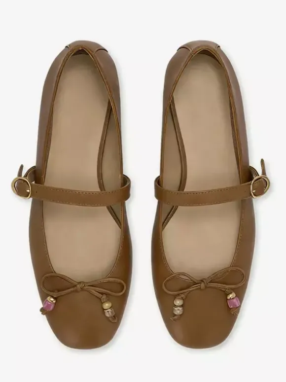 Ballerines plates pour femmes bout carré n艙ud style Mary Jane