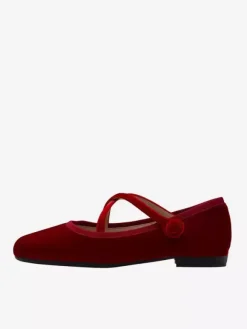 Ballerines bordeaux à bout rond en velours pour femmes