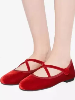 Ballerines bordeaux à bout rond en velours pour femmes