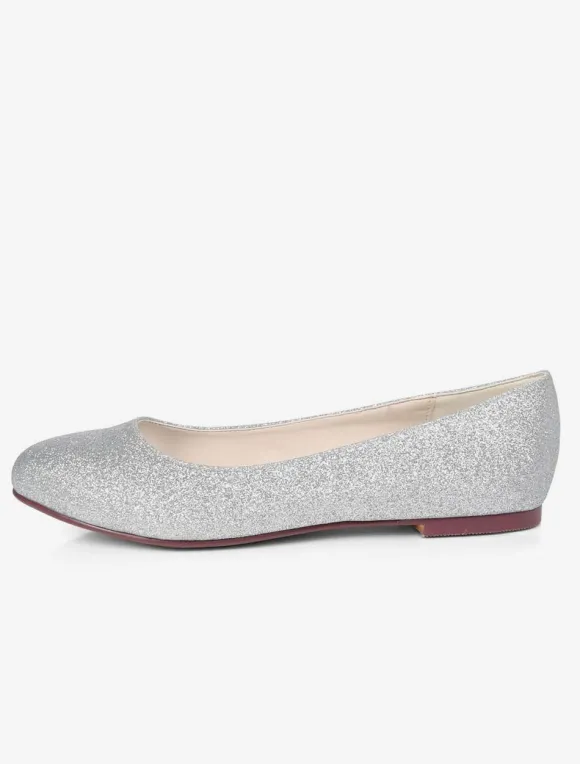 Ballerines de mariée chaussures plates femme argent paillete