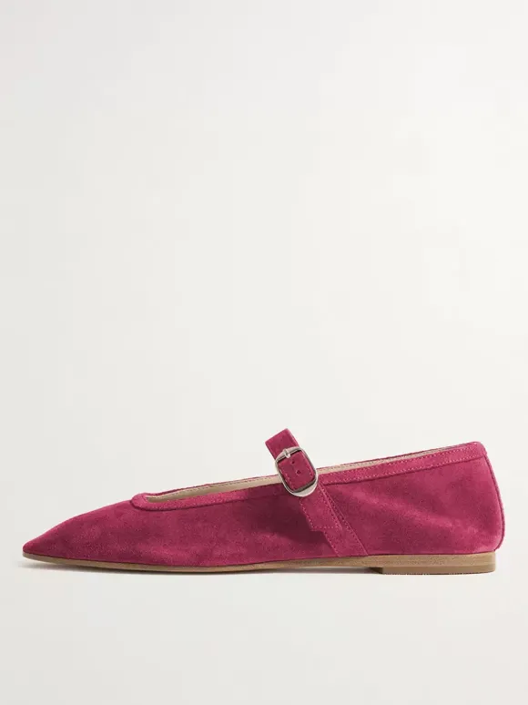 Ballerines en daim kaki à bout carré Mary Jane