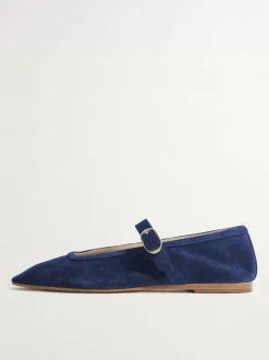 Ballerines en daim kaki à bout carré Mary Jane