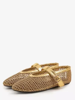Ballerines Femmes Mary Jane Chaussures Plates Noires À Bout Rond En Maille À Boucle