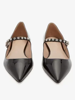 Ballerines Mary Jane noires à bout pointu et strass pour femmes