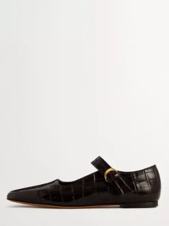 Ballerines noires en cuir de vache à bout carré et motif pierre Mary Jane