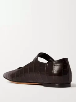 Ballerines noires en cuir de vache à bout carré et motif pierre Mary Jane