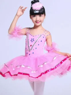Ballet Dance Costume Jaune Sequin Perles Filles Tutu Robe Déguisements Halloween