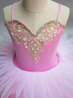 Ballet Dance Costume Tutu Rose Robe Bretelles Brodé Robes Ballerine Déguisements Halloween