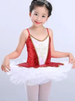 Ballet Robe Rouge Sequin Tutu Ballerine Robes Filles Ballet Danse Costume Déguisements Halloween
