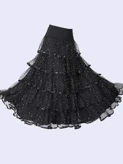 Ballroom Dance Costume Jupe Noir Femmes Ruffles Training Dance Bottoms Déguisements Halloween