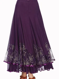 Ballroom Dance Costume Jupe Royal Blue Femmes Floral Formation Dancing Bottoms Déguisements Halloween