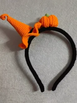 Bandeau chapeau citrouille crocheté fait main pour Halloween bonnet orange accessoire de coiffure mignon pour filles