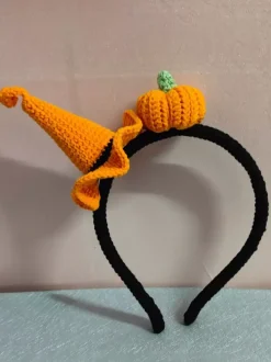 Bandeau chapeau citrouille crocheté fait main pour Halloween bonnet orange accessoire de coiffure mignon pour filles