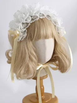 Bandeau Coiffe Sweet Lolita Accessoires Noir Blanc Volants N艙uds Dentelle Chapeaux
