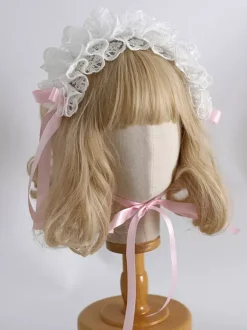 Bandeau Coiffe Sweet Lolita Accessoires Noir Blanc Volants N艙uds Dentelle Chapeaux