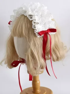 Bandeau Coiffe Sweet Lolita Accessoires Noir Blanc Volants N艙uds Dentelle Chapeaux