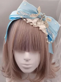 Bandeau Lolita Classique Design Métallisé Dentelle Perle Ruffle Bow Accessoire Cheveux Lolita Déguisements Halloween