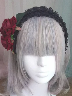 Bandeau gothique Lolita Rose à volants Coiffe Lolita noire Déguisements Halloween