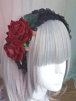 Bandeau gothique Lolita Rose à volants Coiffe Lolita noire Déguisements Halloween