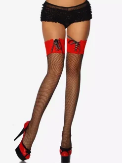 Bas collants sexy rouges bicolores transparents montants jusqu'aux cuisses