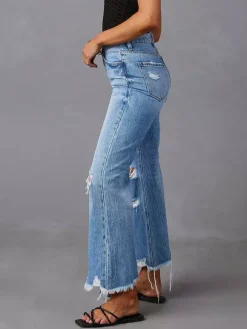 Bas de jeans sexy et décontractés à franges et taille haute en denim