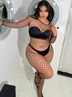 Bas extensibles grande taille à manches longues en nylon sexy