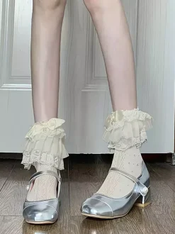 Bas Lolita doux à volants blancs accessoire en dentelle de polyester accessoires Lolita