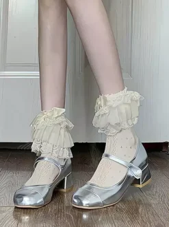 Bas Lolita doux à volants blancs accessoire en dentelle de polyester accessoires Lolita