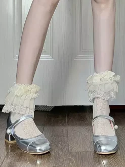 Bas Lolita doux à volants blancs accessoire en dentelle de polyester accessoires Lolita