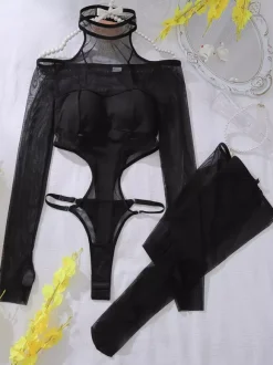 Bas sexy dos nu creux transparent sous-vêtements serrés body